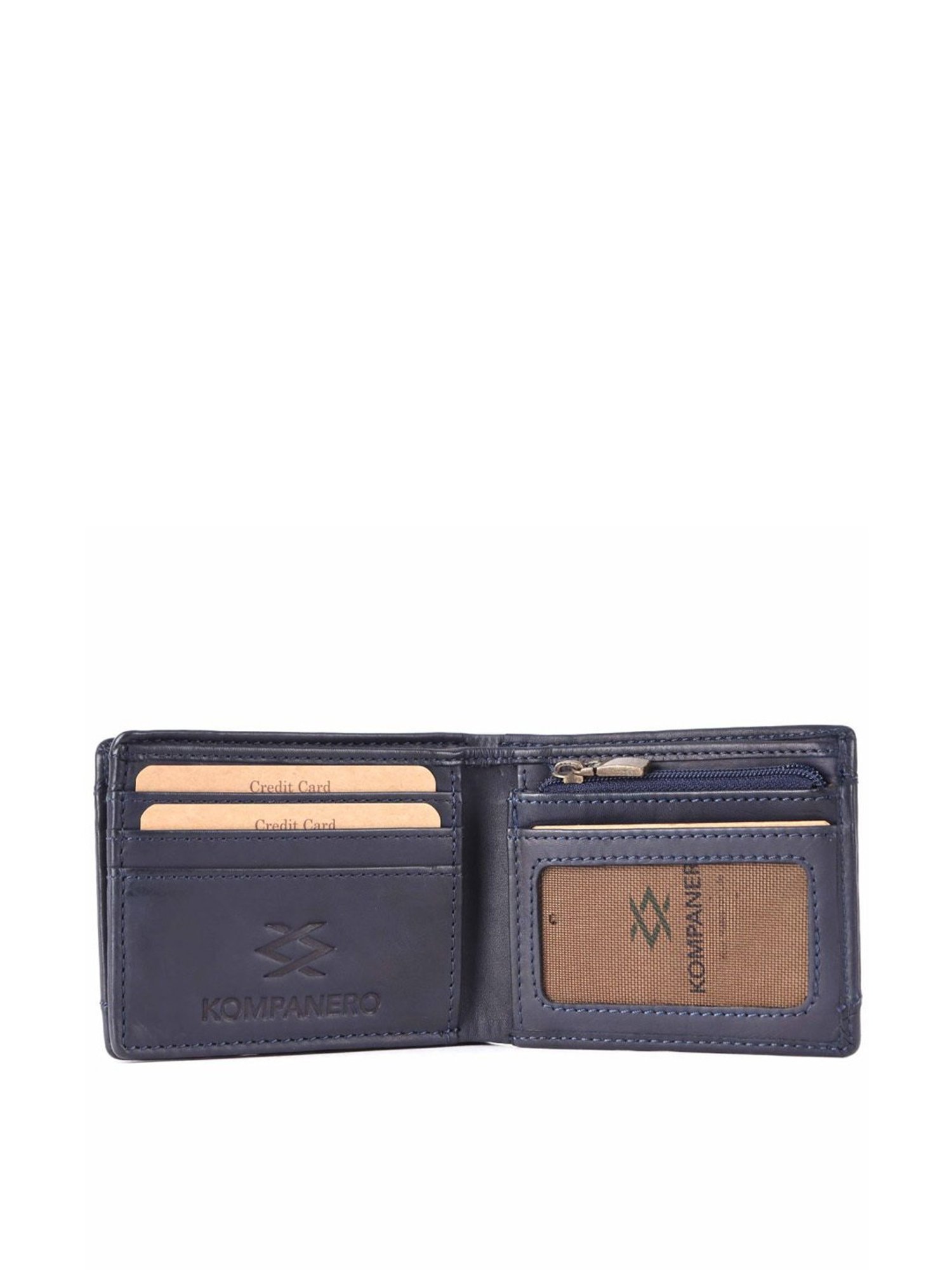 KOMPANERO Leo Blue Leather Textured Bi-Fold Wallet