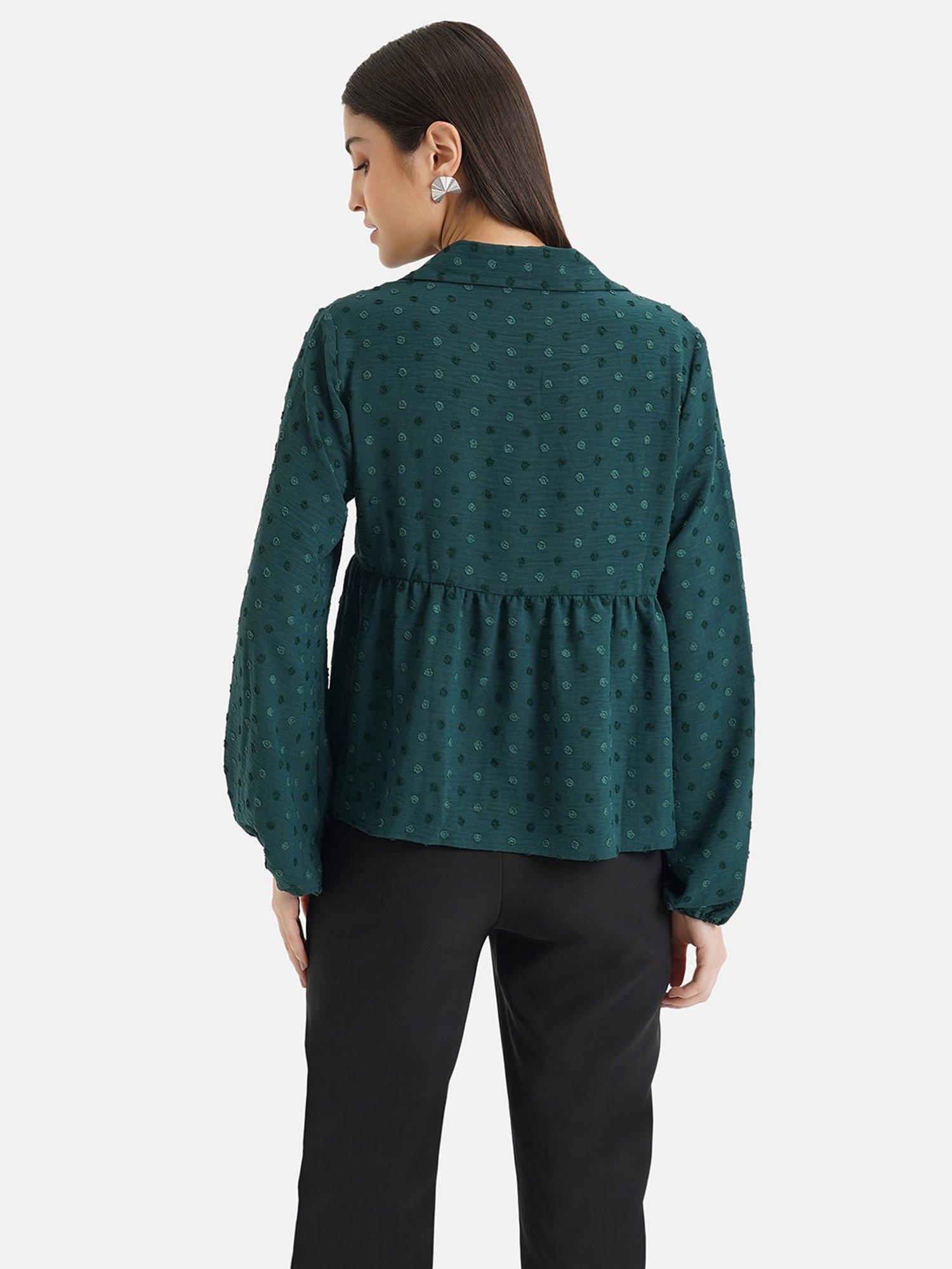 Kazo Green Textured Peplum Top