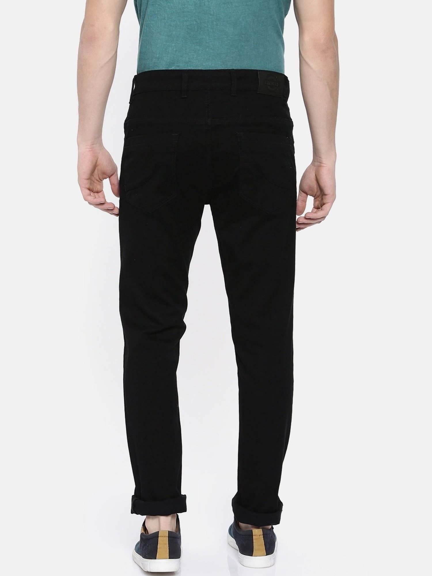 CINOCCI Jet Black Cotton Slim Fit Jeans