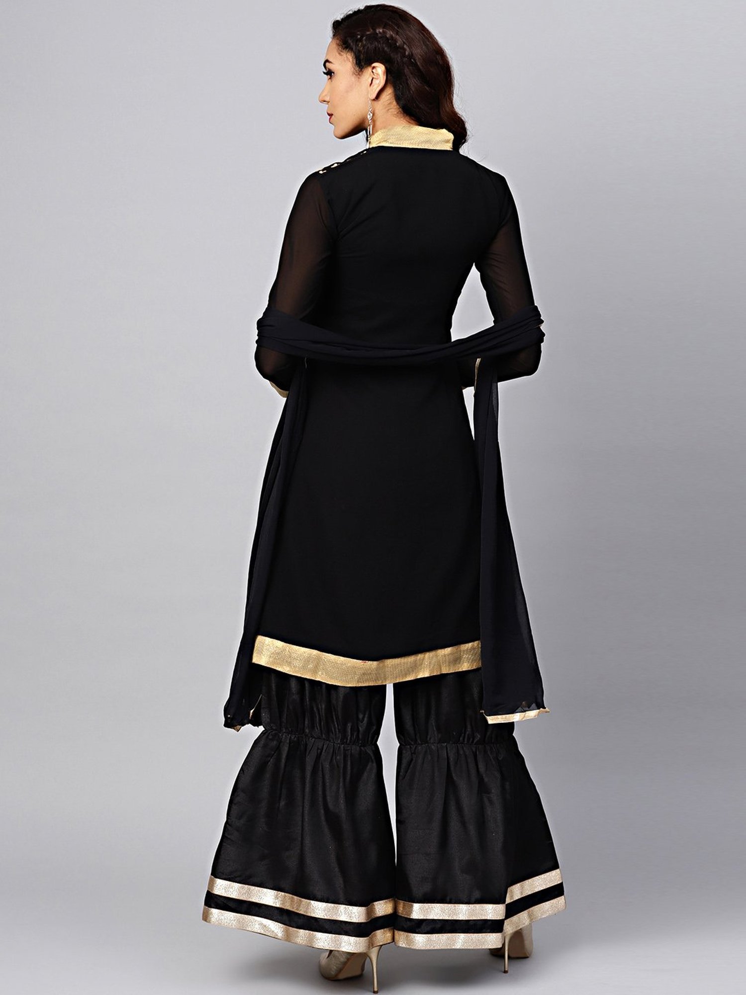 Chhabra 555 Black Embroidered Semi-Stitched Dress Material With Dupatta