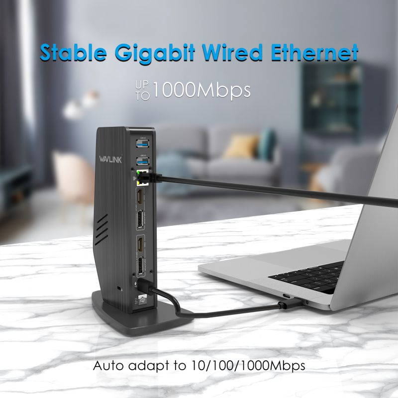 Wavlink USB C Dual 4K HDMI&DP Universal Docking, with 60W Power Delivery, Dual 4K@60Hz, Single 5K@60Hz Displaylink Dock 2 x HDMI, 2 x DisplayPort, Gigabit Ethernet, 2 x USB-C Ports, 4 x USB 3.0, Audio