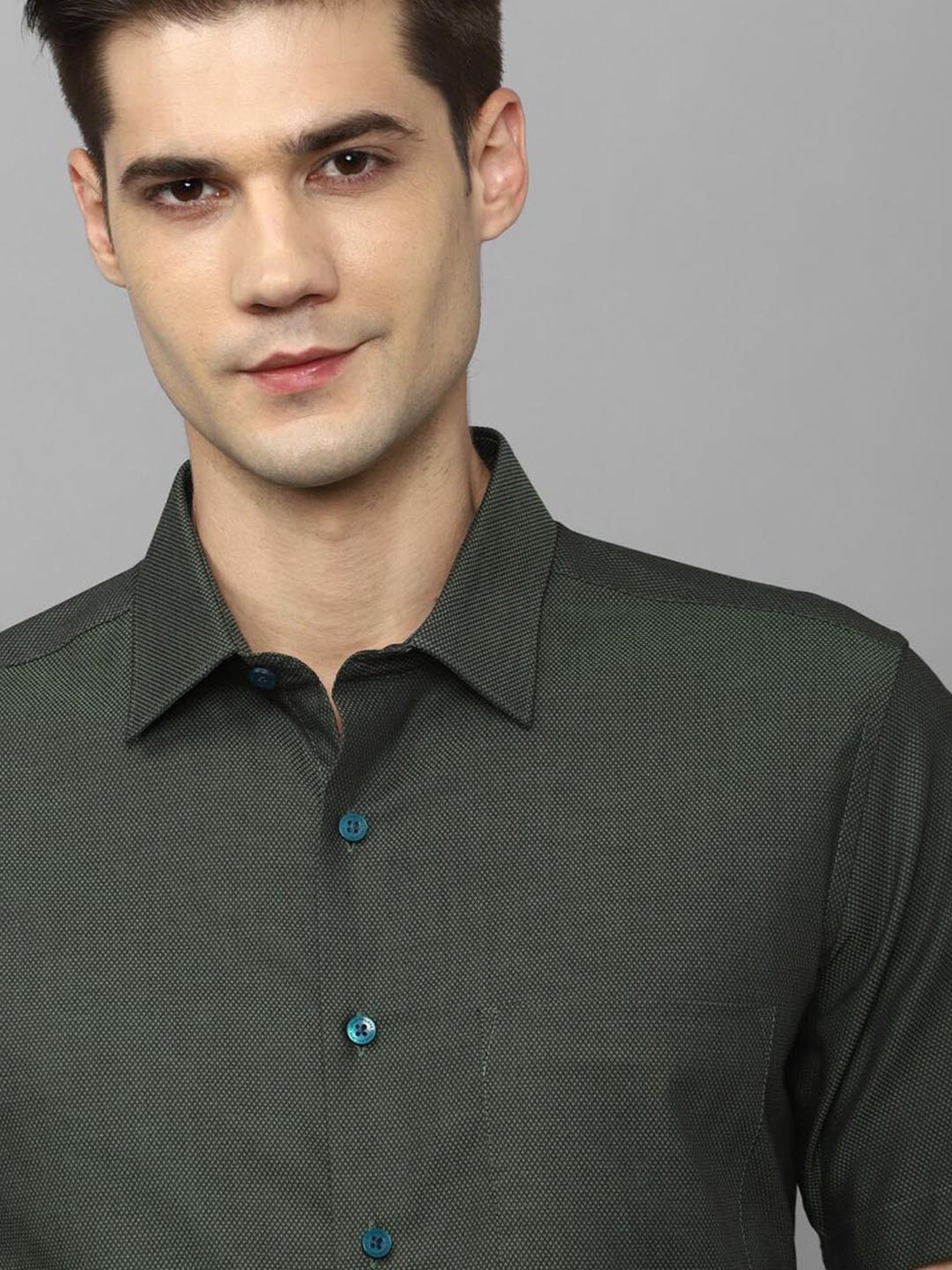 Louis Philippe Olive Cotton Slim Fit Shirt