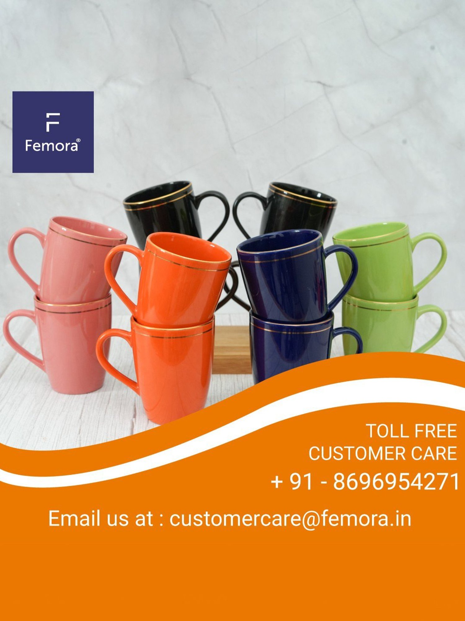 Femora India Black Ceramic Coffee Mug - Set of 2