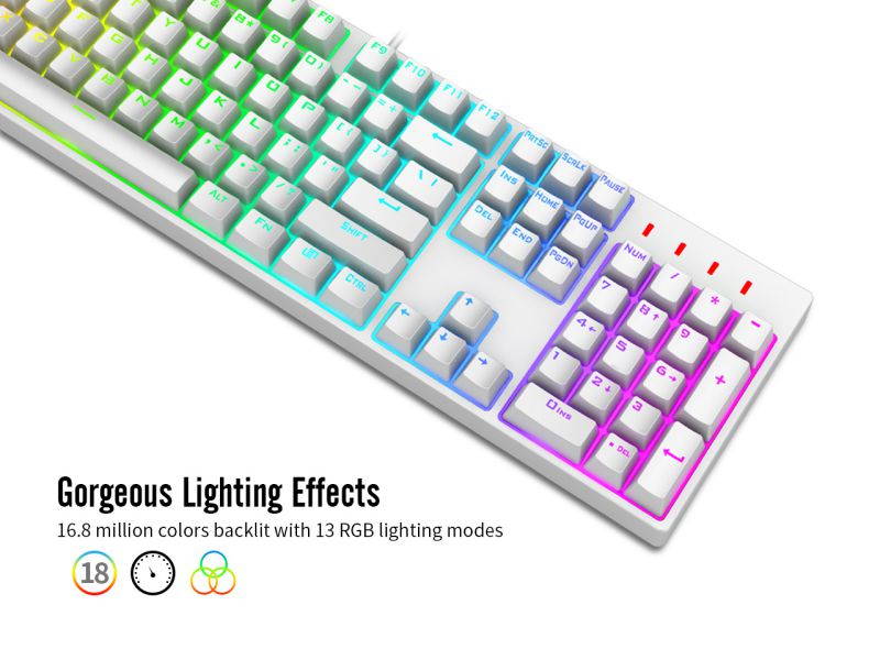 1STPLAYER RGB Gaming Mechanical USB Wired Keyboard DK5.0 Blue Switch Ergonomic 104 Keys NKRO Full Size Customizable Backlight LED Computer Laptop Keyboard for Windows PC Gamers (White)