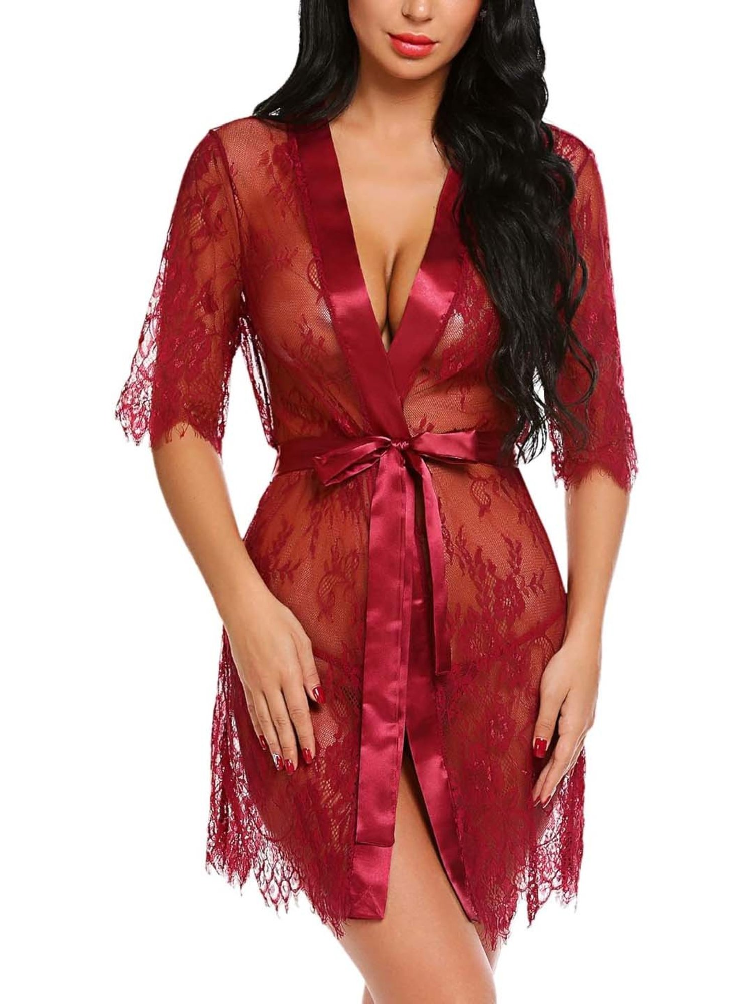 AROUSY White & Maroon Self Pattern Babydolls - Pack Of 2