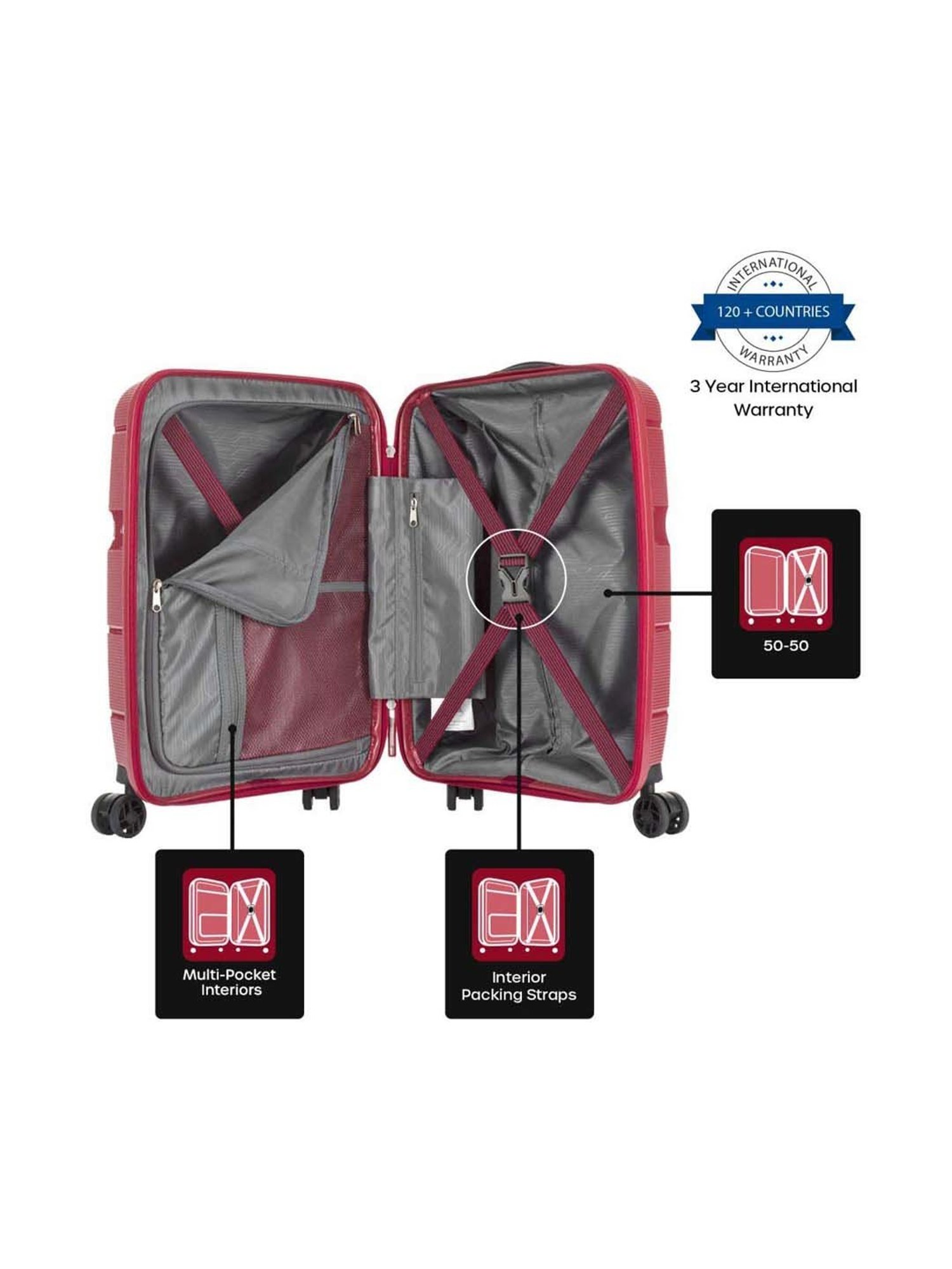 American Tourister Linex Red Textured Hard Large Trolley Bag - 54 cm