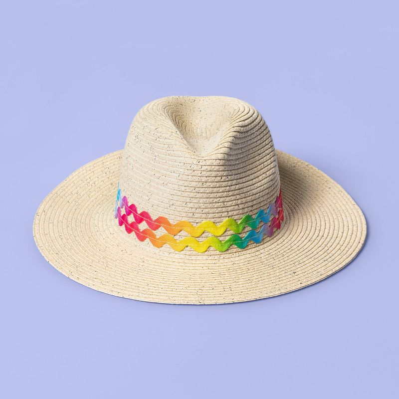 Girls' Panama Straw Striped Hat - art class™ Tan
