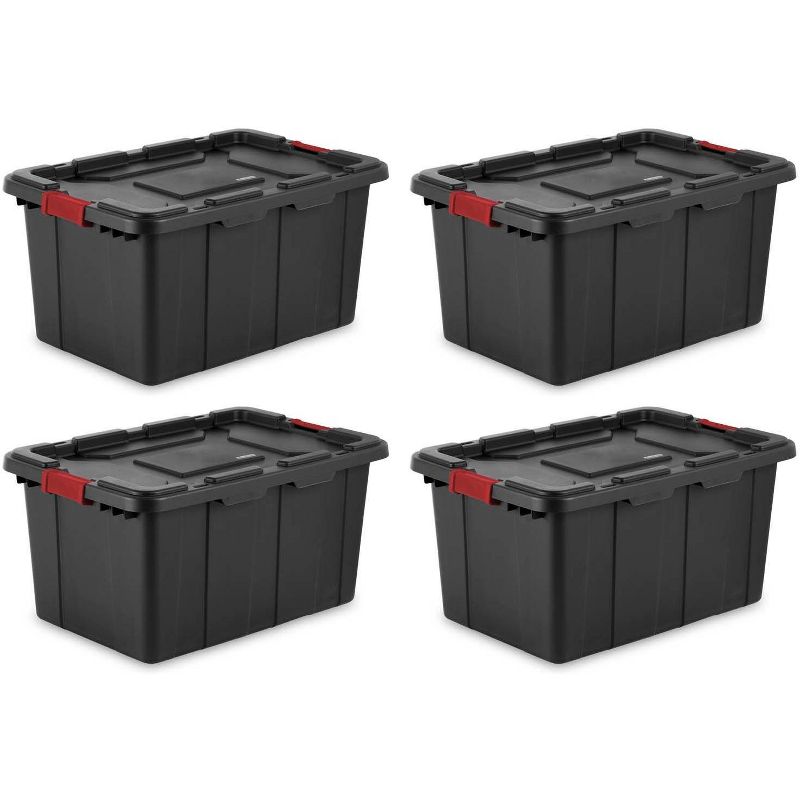 Sterilite 27-Gallon Durable Industrial Storage Tote, Black (4 Pack) 14669004