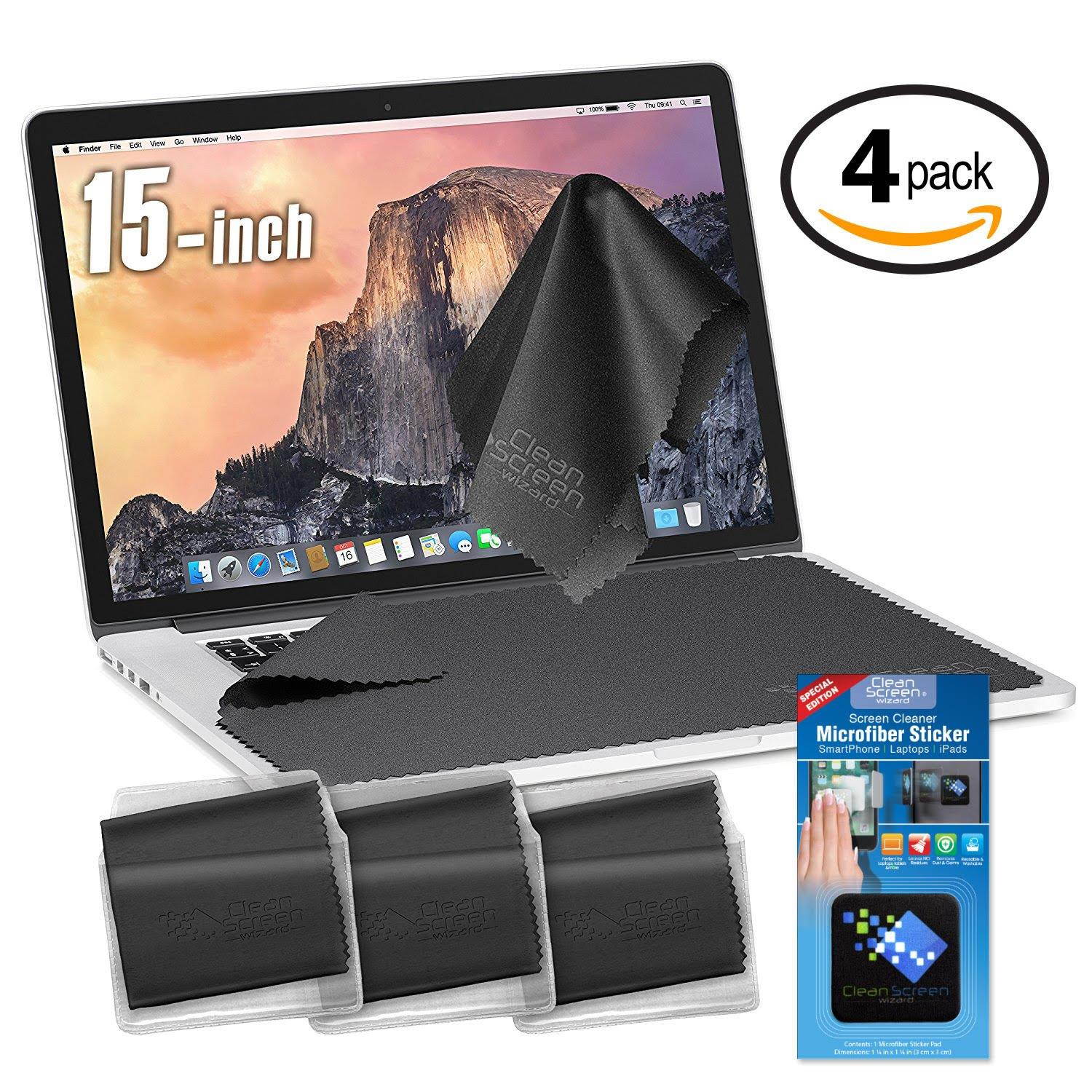 Clean Screen Wizard Microfiber Screen Keyboard Cleaner and Screen Keyboard Protector- 4 Pack (3 X-Large Cloths/Keyboard Covers & Microfiber Sticker for MacBook Pro 15, Laptops 15" Screen