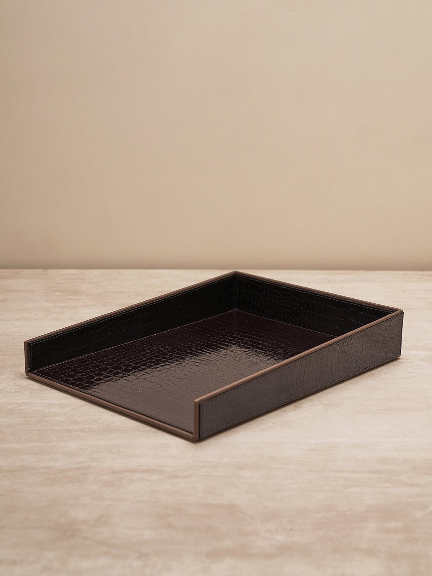 Pure Home and Living Brown Leather Textured Paper Tray
