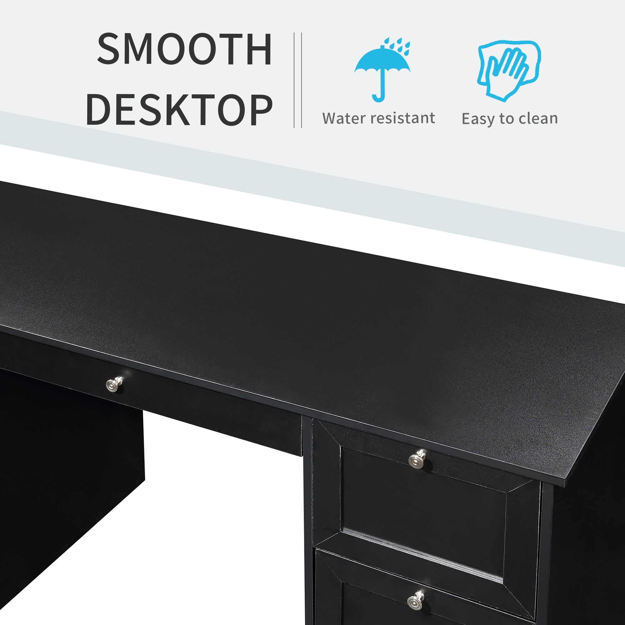 Home Office Computer Desk Gaming Desk Executive Desk with 2 Drawers,Pullout Keyboard and Storage Cabinet