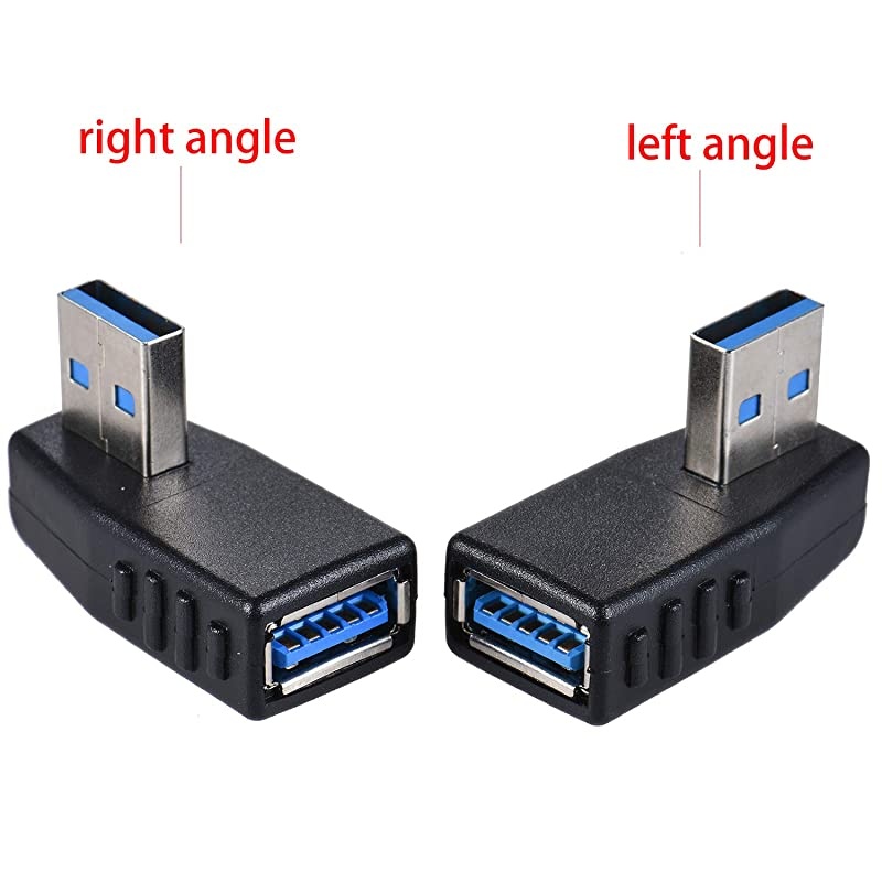 4-Pack USB 3.0 Male to Female Adapter 90 Degree Left Angle and Right Angle USB Cable Extender Connector - Upgraded Version Max 2A Charging Speed