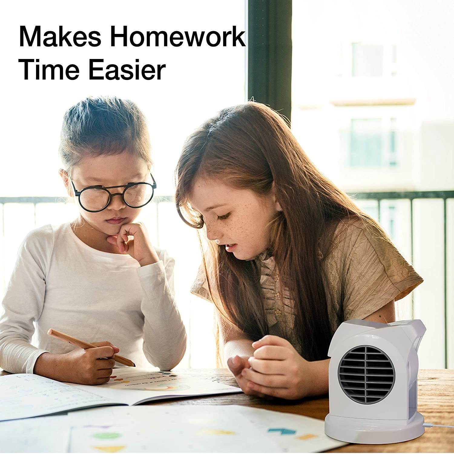 Lasko MyCool D300 Mini USB Desk Fan with 40in. USB Cable and Bonus AC Adapter &ndash; Small Quiet Portable Personal 2-Speed Fans for Staying Cool at Home, Work, Office, Dorm, Car, and Travel, White