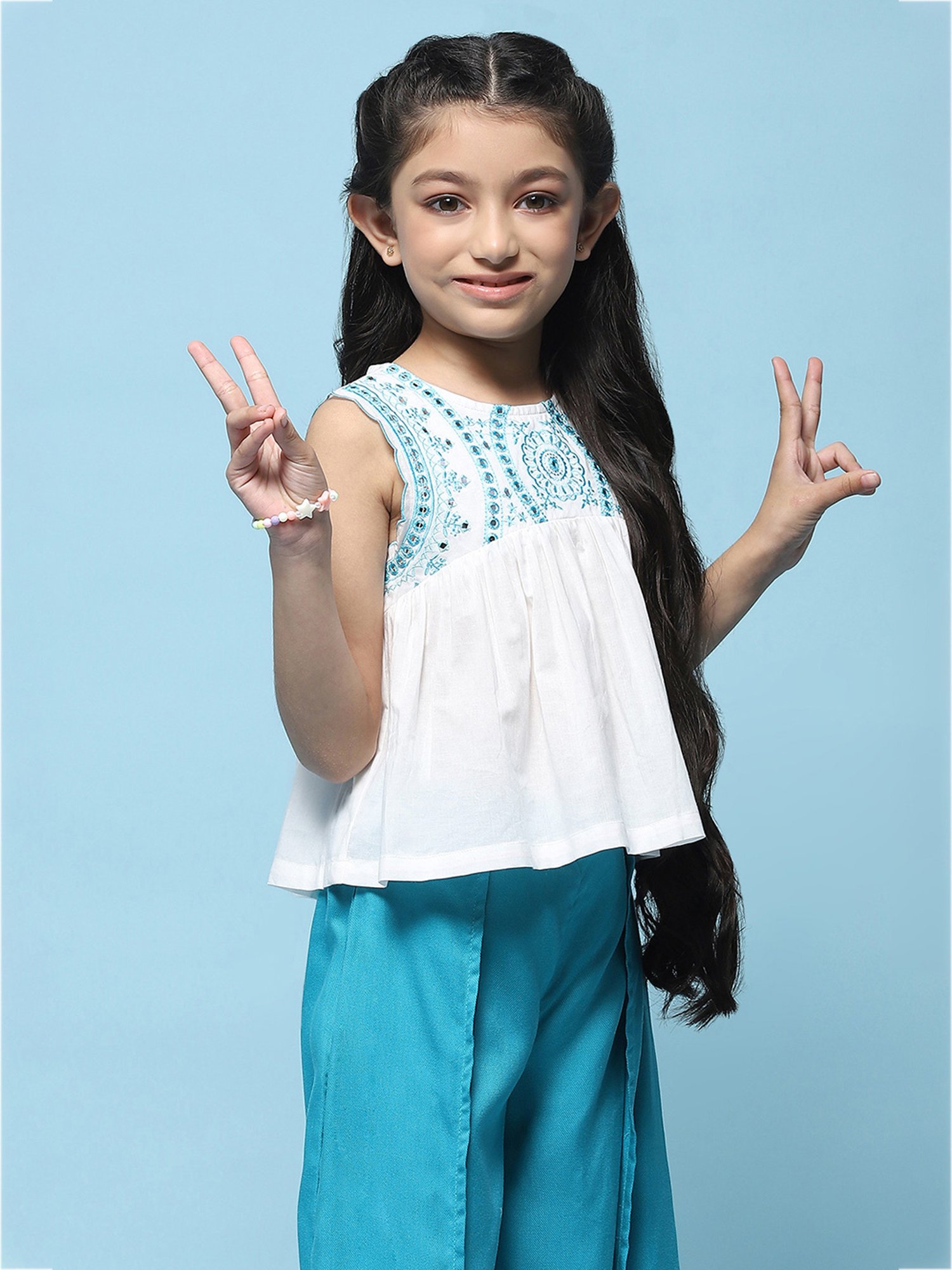 BIBA Girls White Embroidered Top