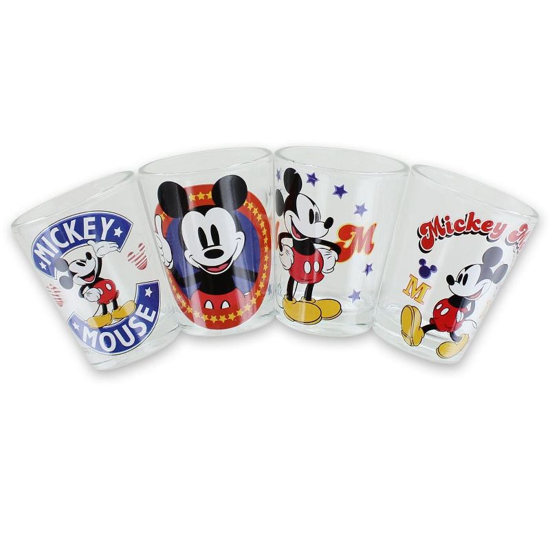 Silver Buffalo Disney Mickey Mouse Vintage Logos 4 Piece Mini Glass Set