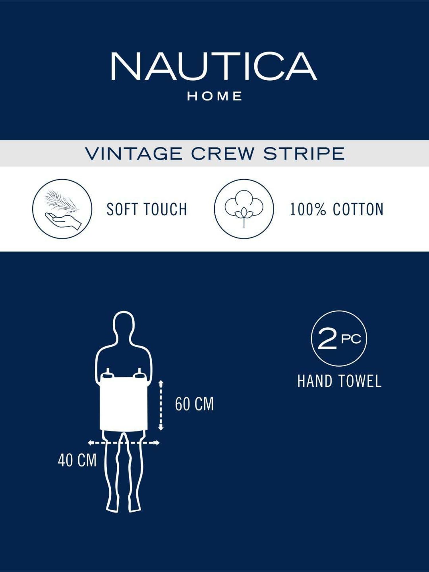 Nautica Vintage Crew Stripe Burgundy Cotton 500 GSM Super Soft Zero Twist Hand Towel - Set of 2