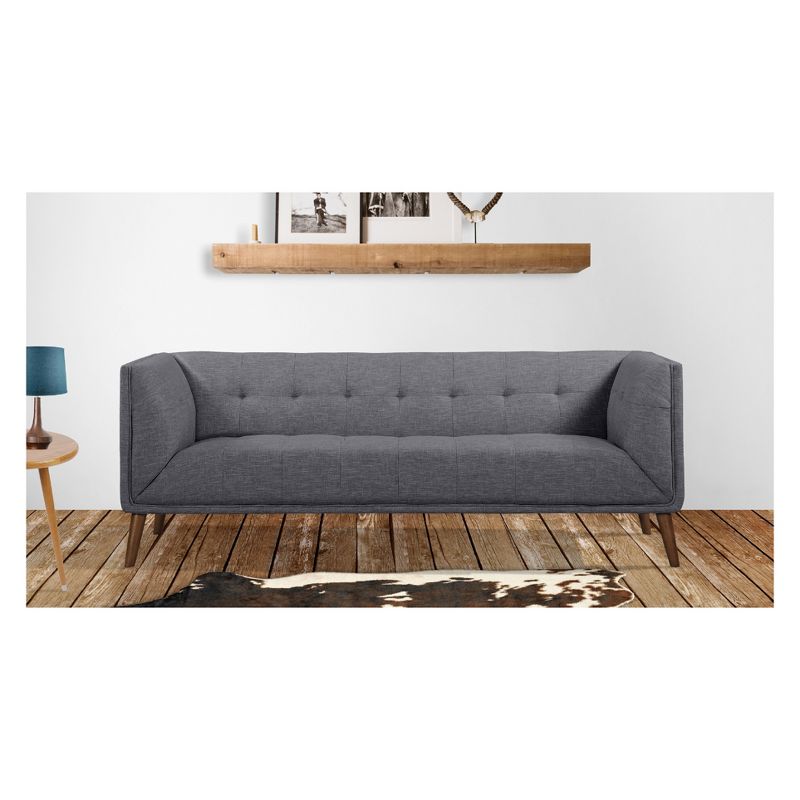 Hudson Mid-Century Button Tufted Sofa Dark Gray Linen/Walnut - Armen Living