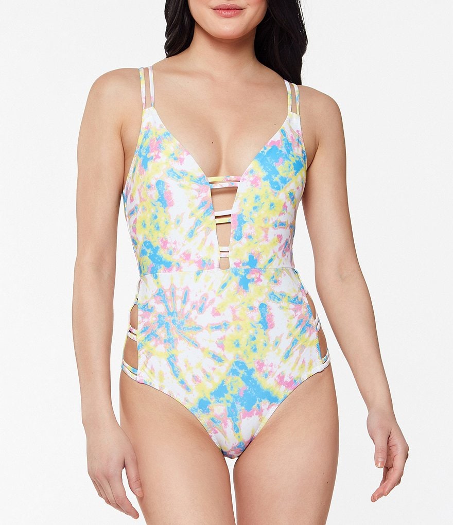 Jessica Simpson Go Flow Double Strap Plunge One Piece Swimsuit