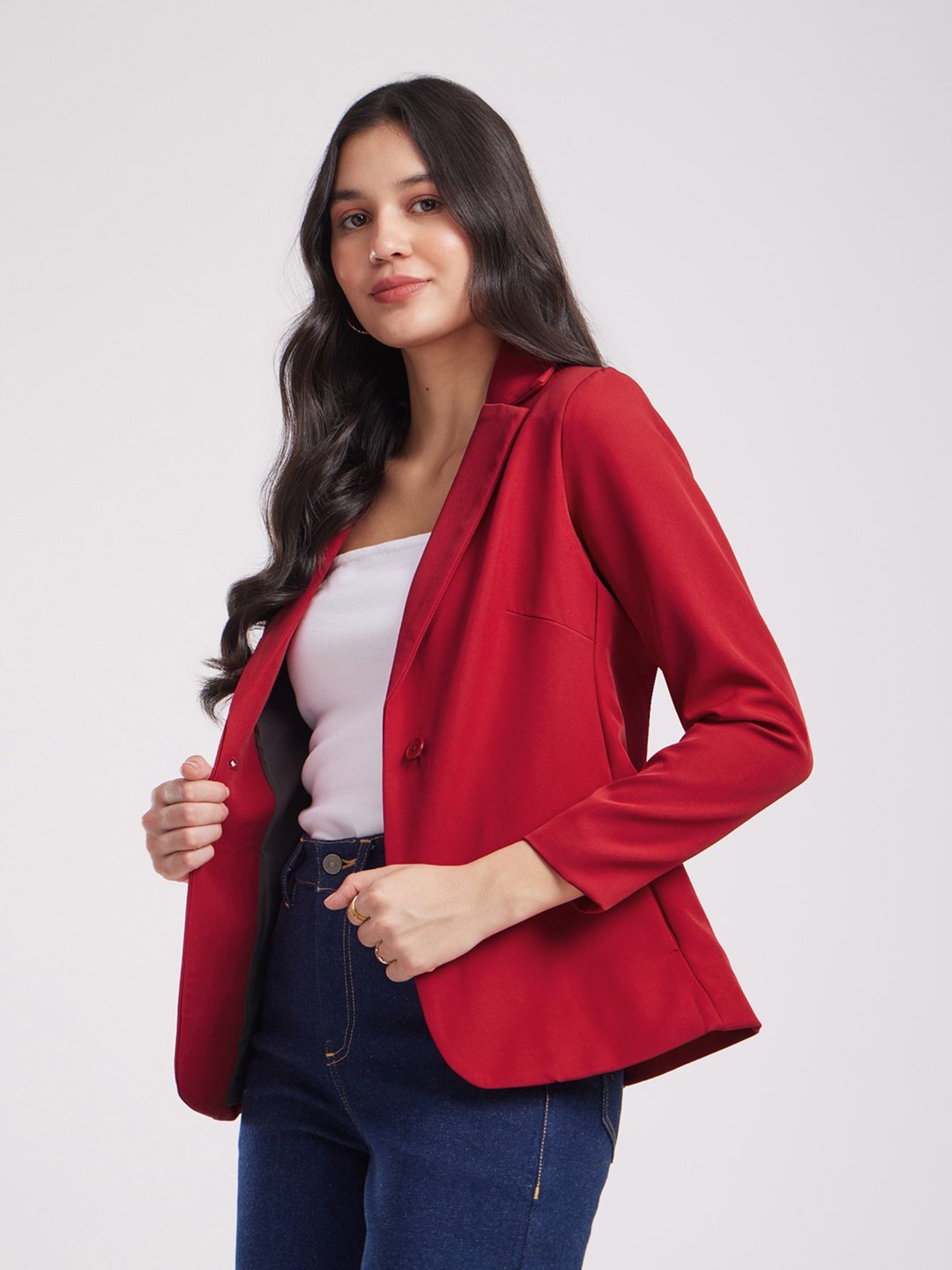 Fablestreet Red Relaxed Fit Blazer