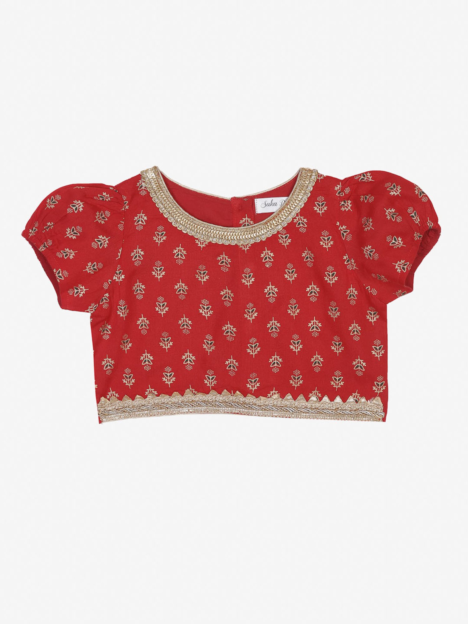 Saka Designs Kids Red & Gold Foil Print Lehenga with Choli & Dupatta