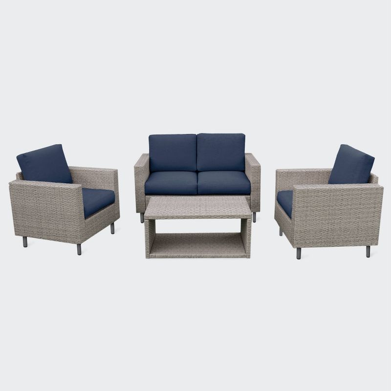 Tybee 4pc Seating Set with Sunbrella - Navy - Leisure Made