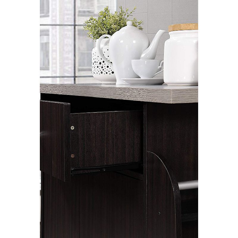Hodedah Kitchen Island Cabinet Drawer Storage with Large Spice and Towel Rack with Wheels, Chocolate