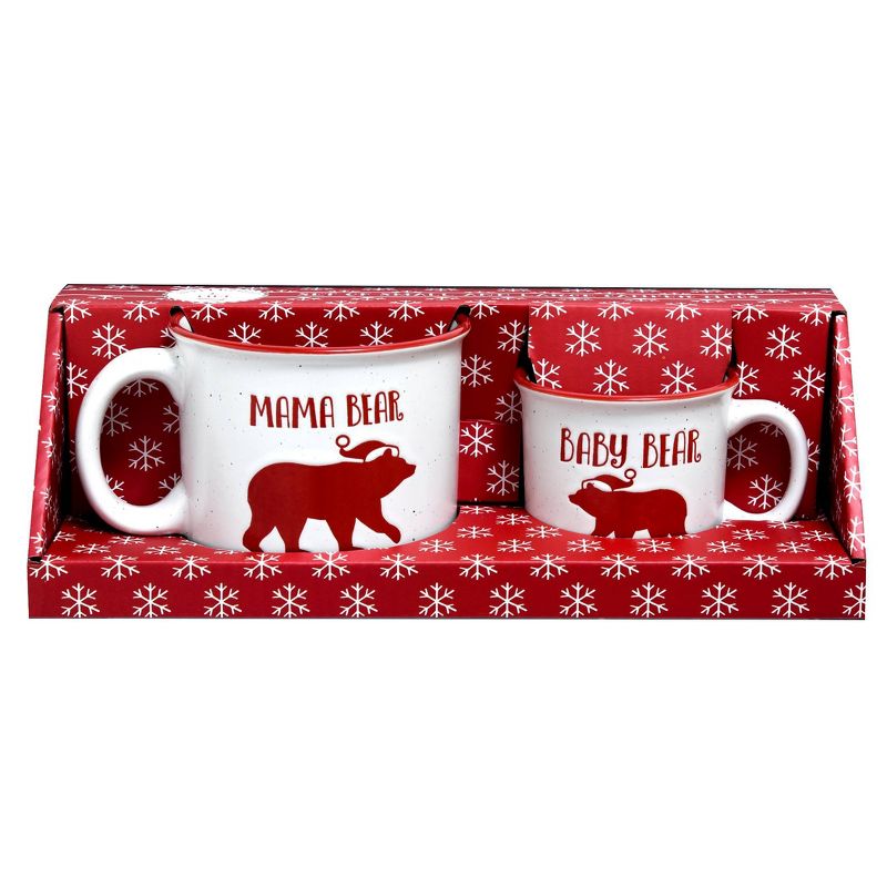 16oz 2pk Ceramic Mama and Baby Bear Mug Set- Peppermint & Pine