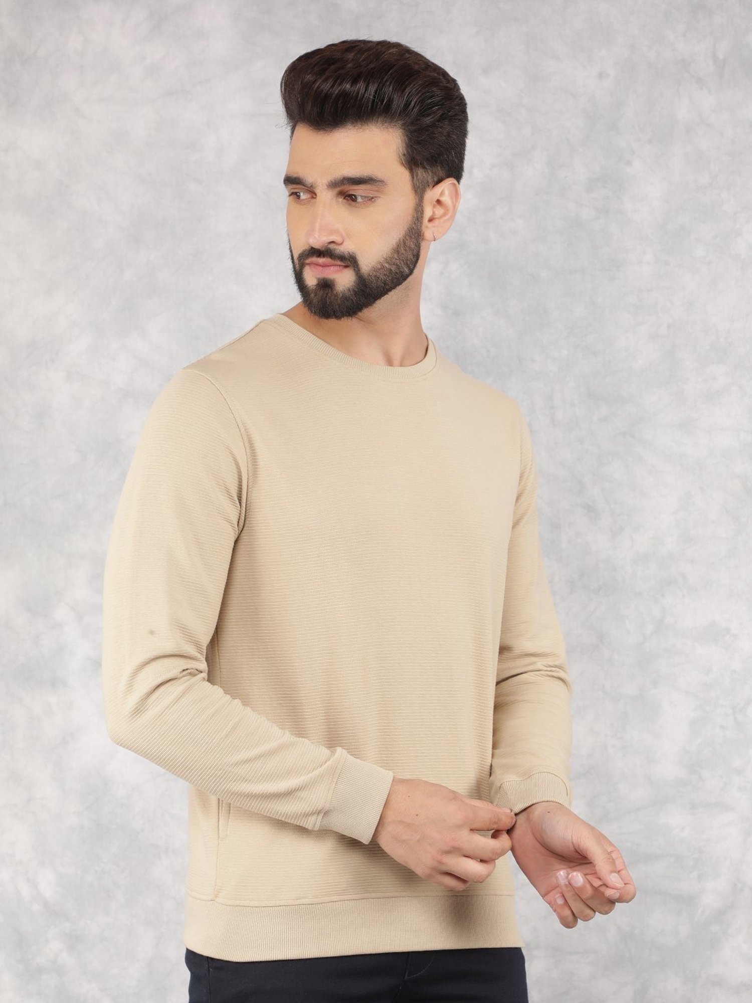Crimsoune Club Beige Regular Fit Texture Sweatshirt