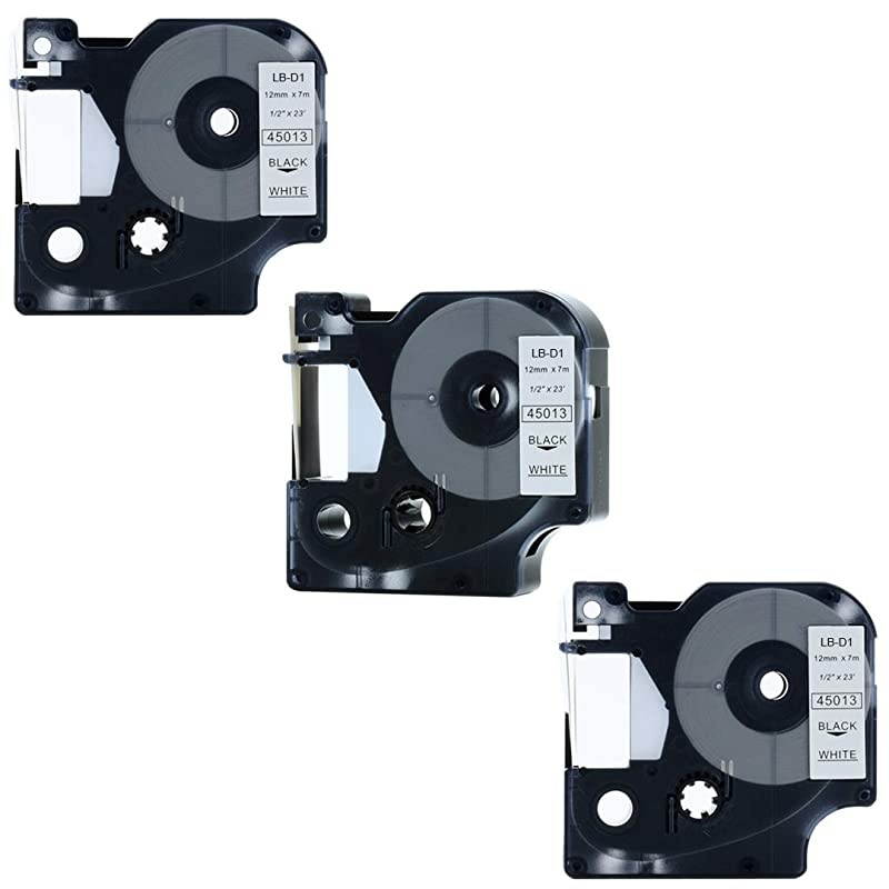 DYMO D1 45013 Label Tape,  3 Pack Black on White Label Tape Cartridge Compatible for DYMO Standard D1 45013 Label Manager 1/2" x 23' (12mm x 7m)