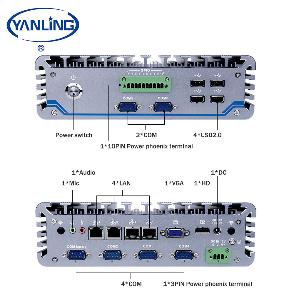 Fanless mini pc industrial computer Intel Core i5 6200U processor RS422 485 mini linux embedded pc for industrial 8GB Ram 128GB SSD