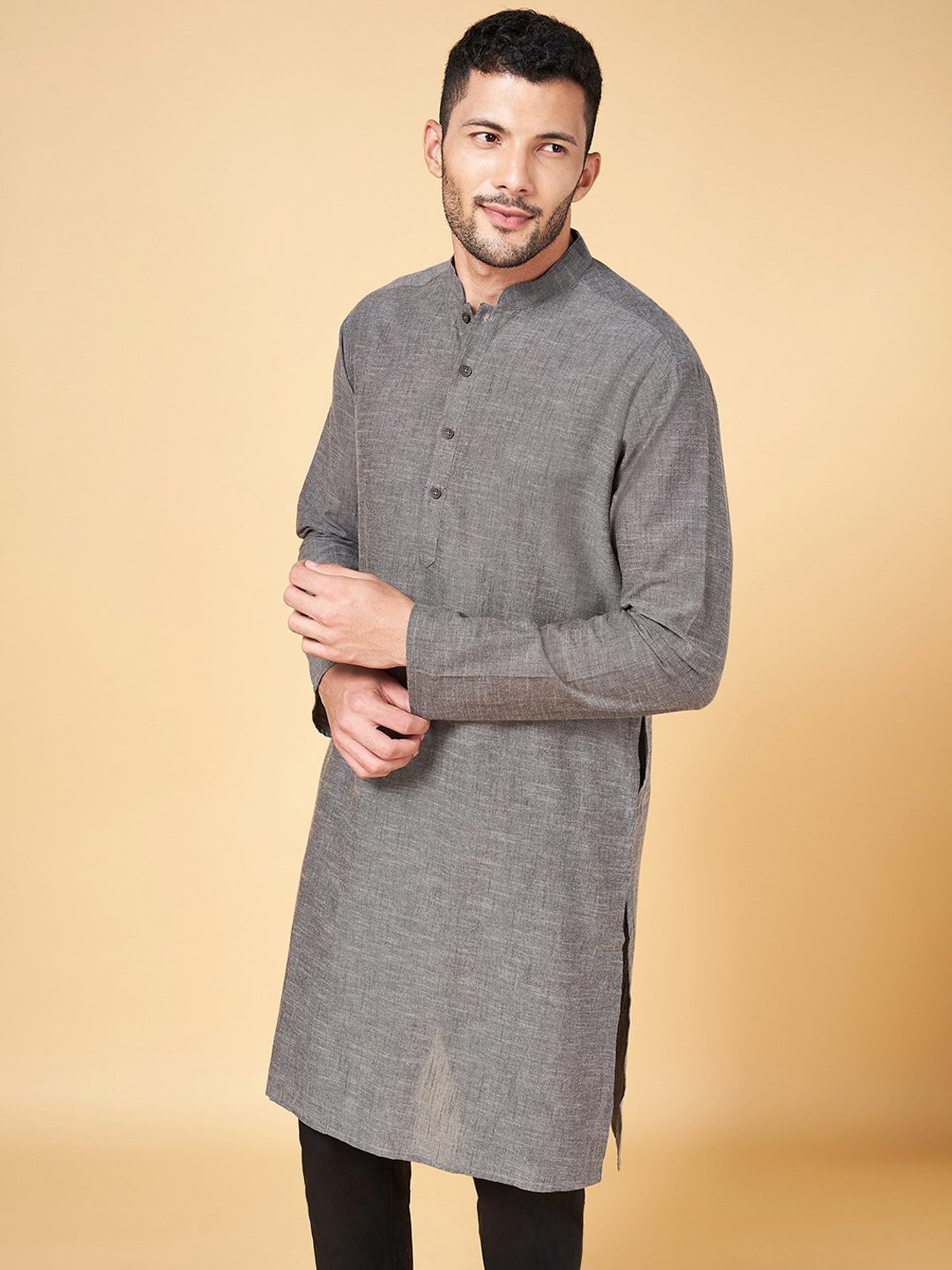 Indus Route by Pantaloons Grey Cotton Regular Fit Kurta