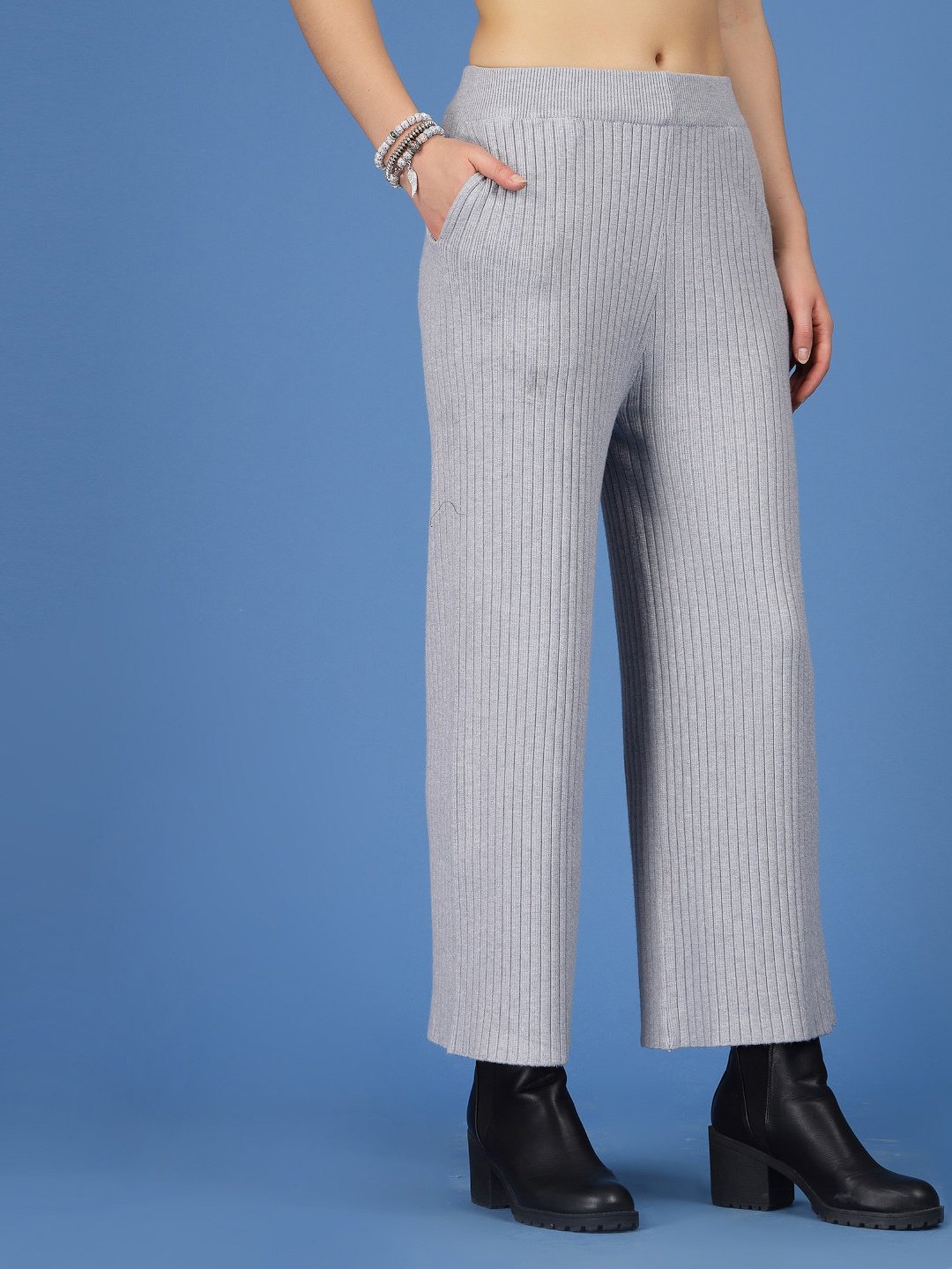 Mafadeny Light Grey Regular Fit Mid Rise Palazzos