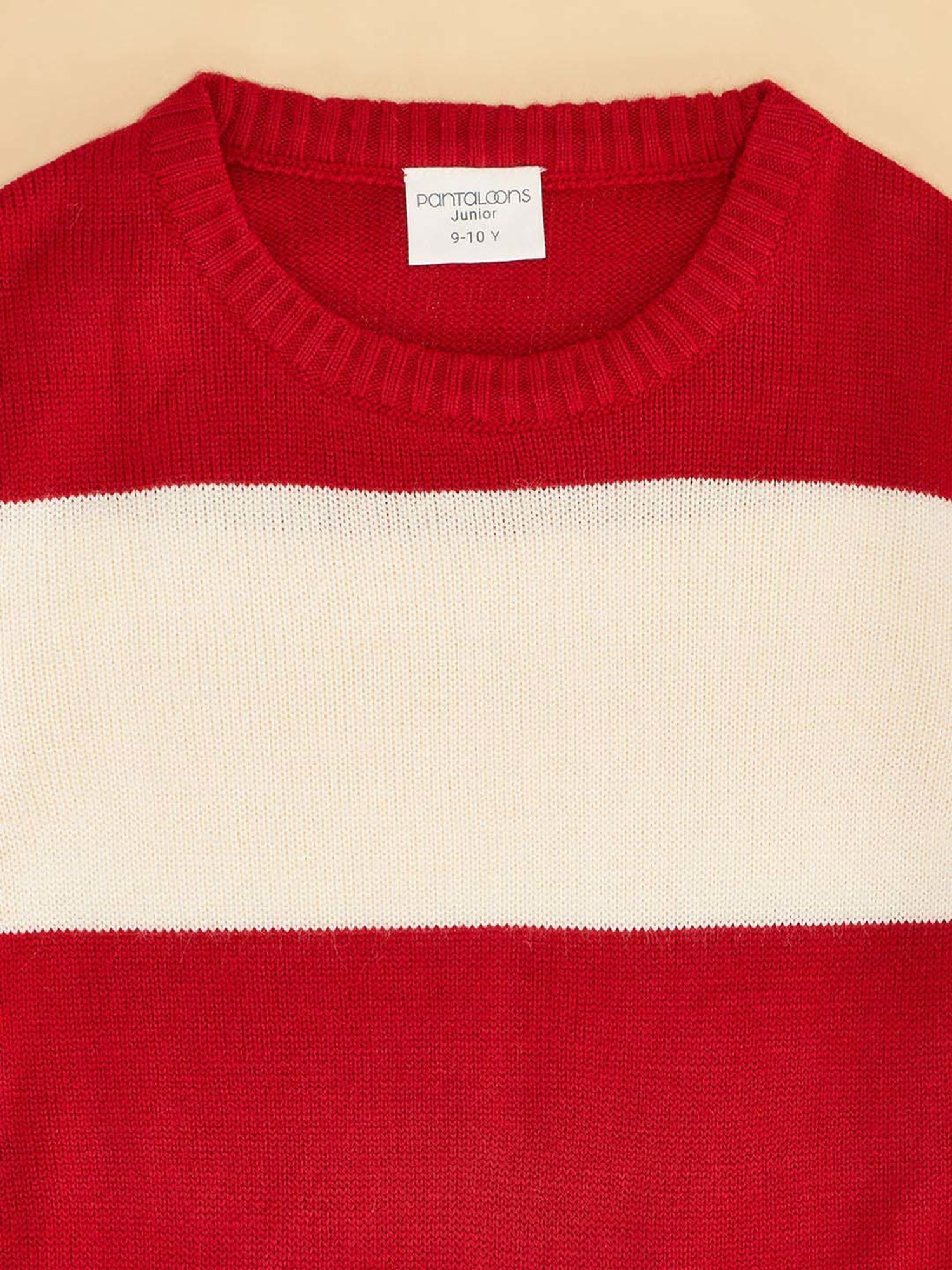 Pantaloons Junior Kids Red & White Striped Full Sleeves Sweater