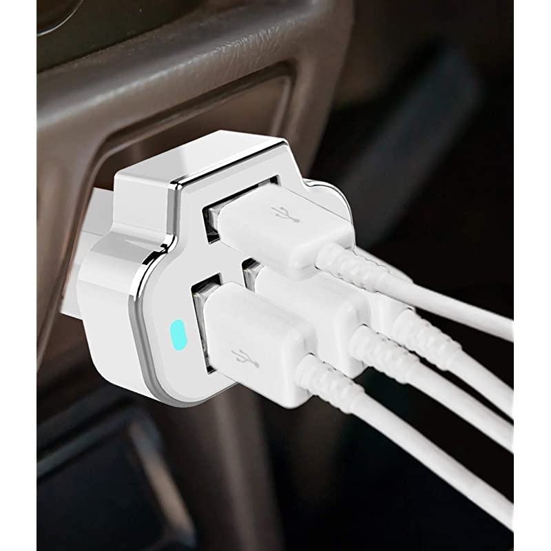 4 Port Car Charger Adapter 12V Fast Car Charger USB Adapter Power Station 52A26W Output White