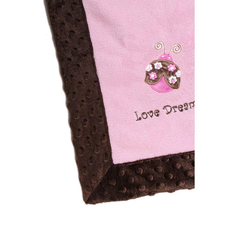 Bacati - Ladybugs Pink/Chocolate Embroidered Blanket