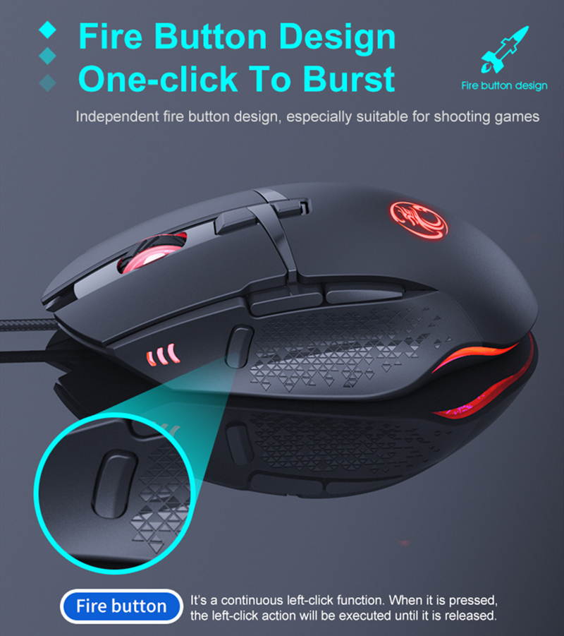 Fire Button Design USB Wired Gaming Mice 8 Buttons Mouse Computer Gamer 7200 DPI Optical Mice for Laptop PC Game Mouse