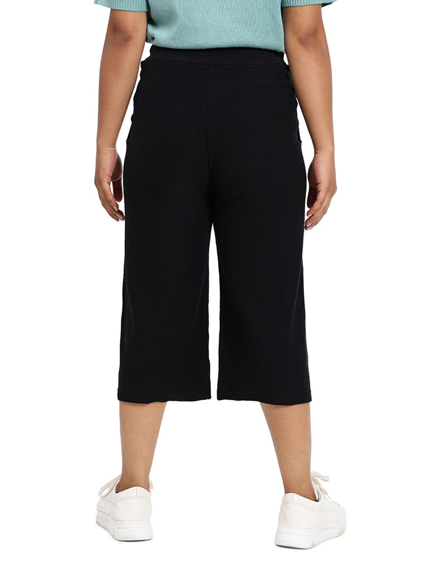 BlissClub Women Black Mid Rise Cotton Culottes With Two Pockets