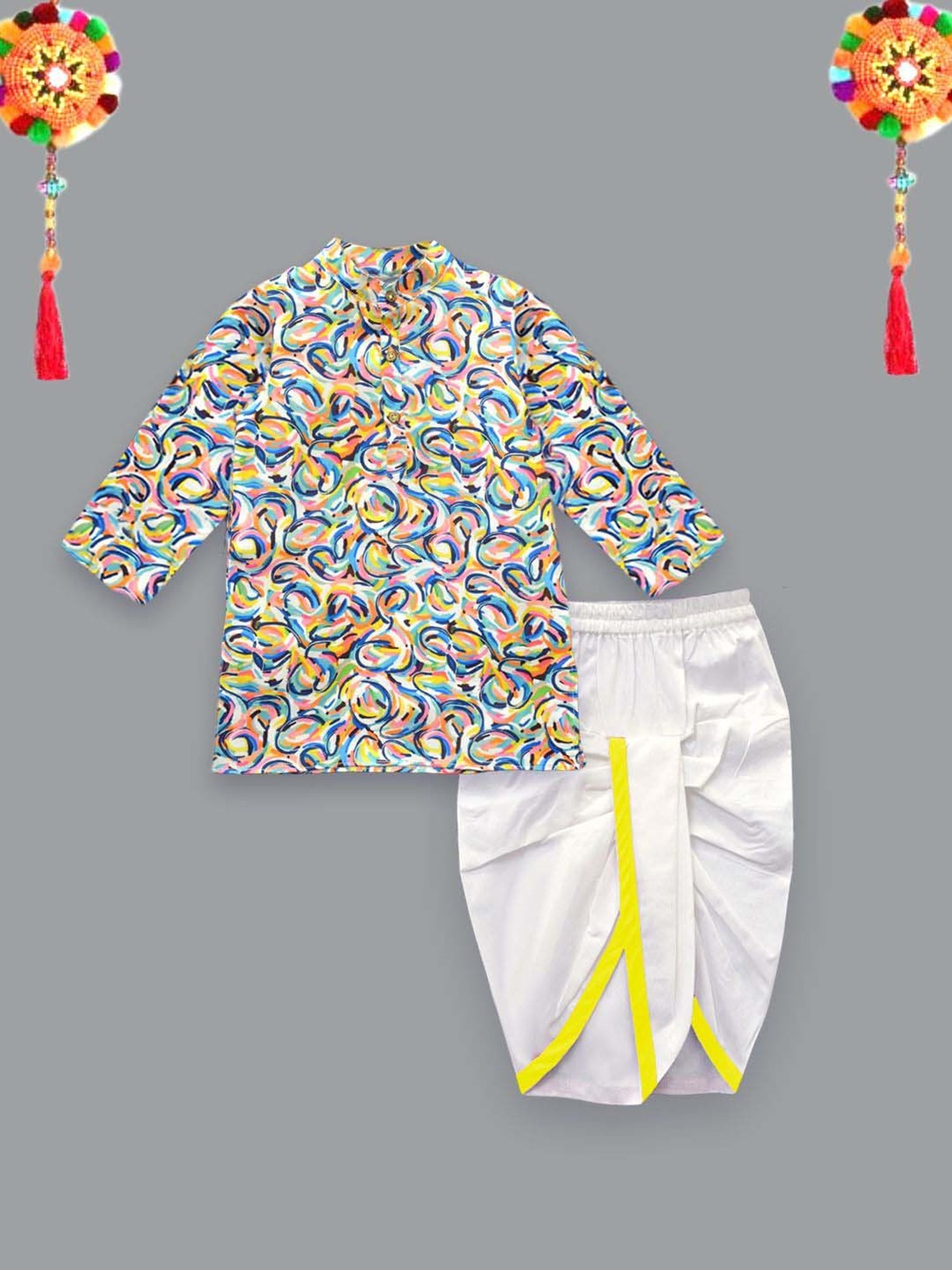 A.T.U.N. Boys Multicolor Printed Full Sleeves Kurta Set