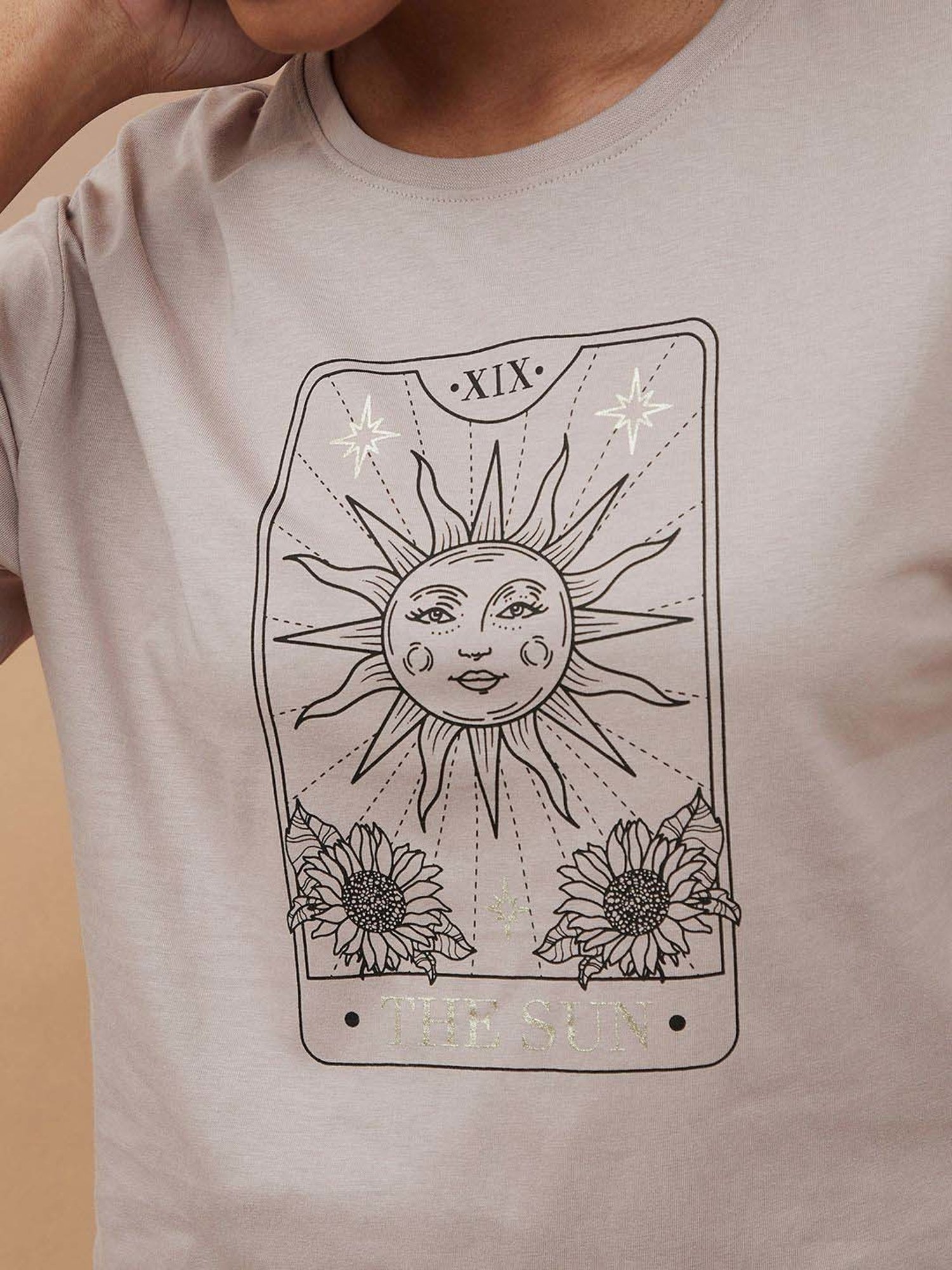 Fame Forever by Lifestyle Beige Cotton Printed T-Shirt