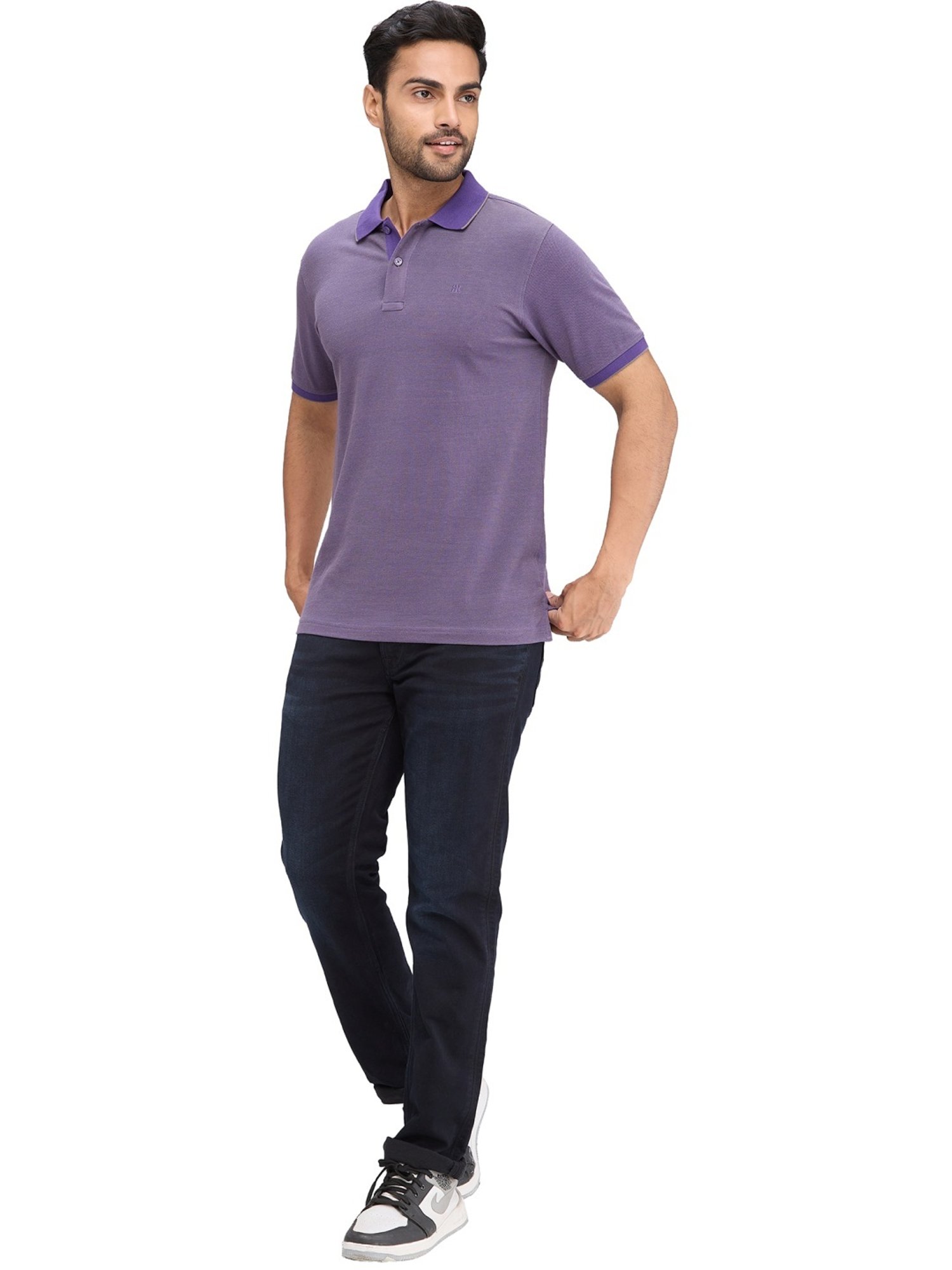 Raymond Violet Slim Fit Self Pattern Polo T-Shirt