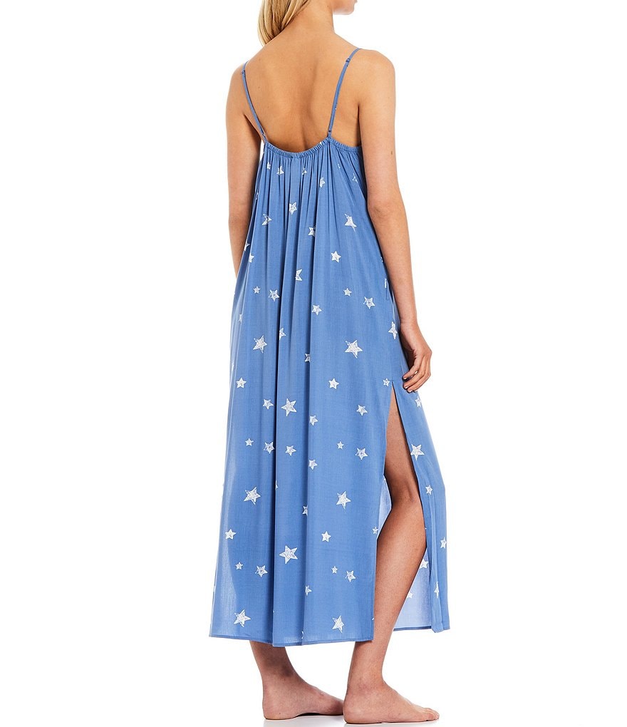 Jasmine & Ginger Star Print Woven Maxi Nightgown