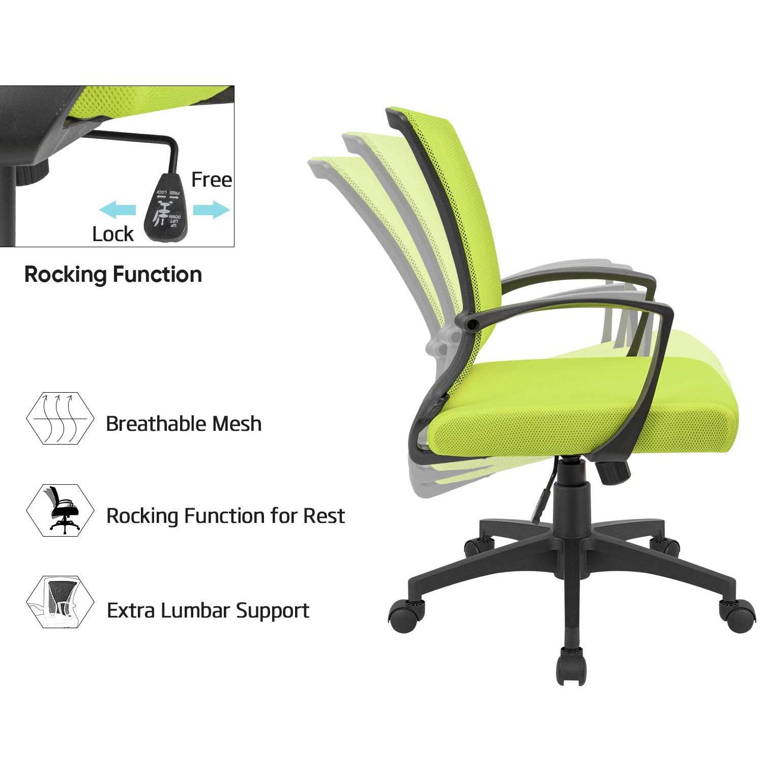Furmax Office Chair Mid Back Swivel Lumbar Support Computer Ergonomic Mesh Chair with Armrest (Black)
