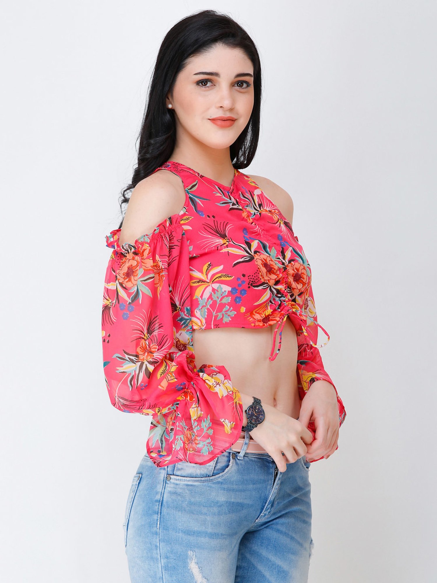 Scorpius Pink Floral Print Crop Top