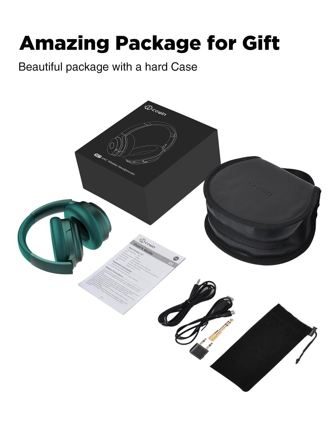 COWIN SE7 Active Noise Cancelling Headphones Bluetooth Headphones Wireless Headphones Over Ear with Mic/Aptx, Comfortable Protein Earpads 30H Playtime, Foldable Headphones for Travel/Work - Black