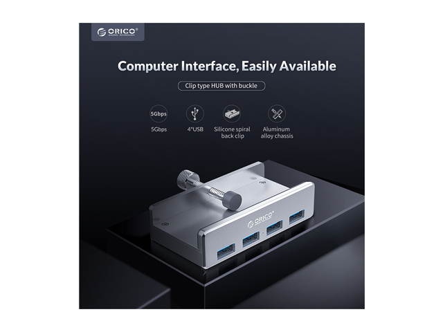 ORICO MH2AC-U3 Aluminum 2 Ports USB 3.0 Clip-type HUB With SD Card Reader For Desktop Laptop Clip Range 10-32mm With 4.95FT ( 1.5Meter) Date Cable - Silver