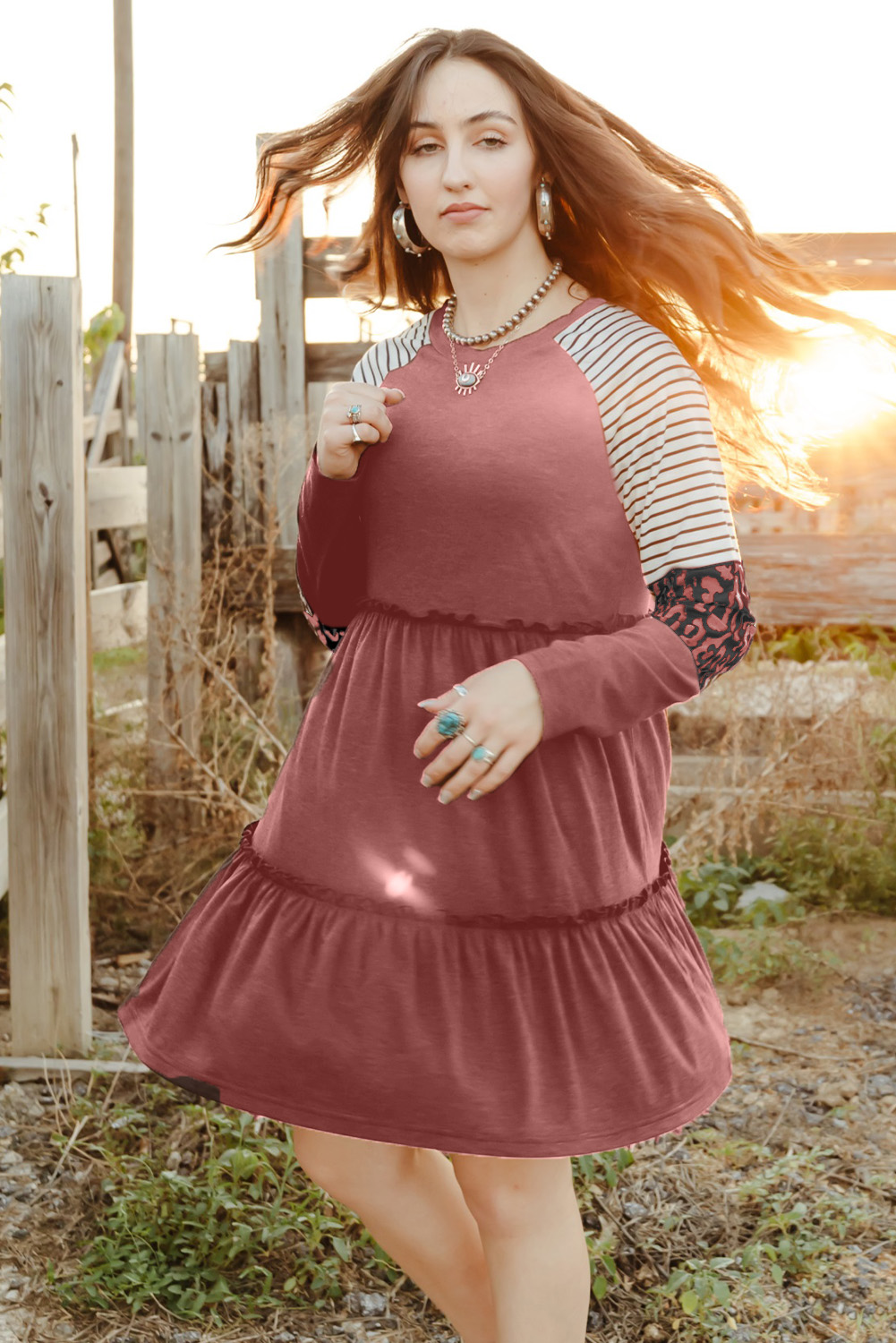 Cheetah Casual Long Sleeve Button Up Shirt Dress