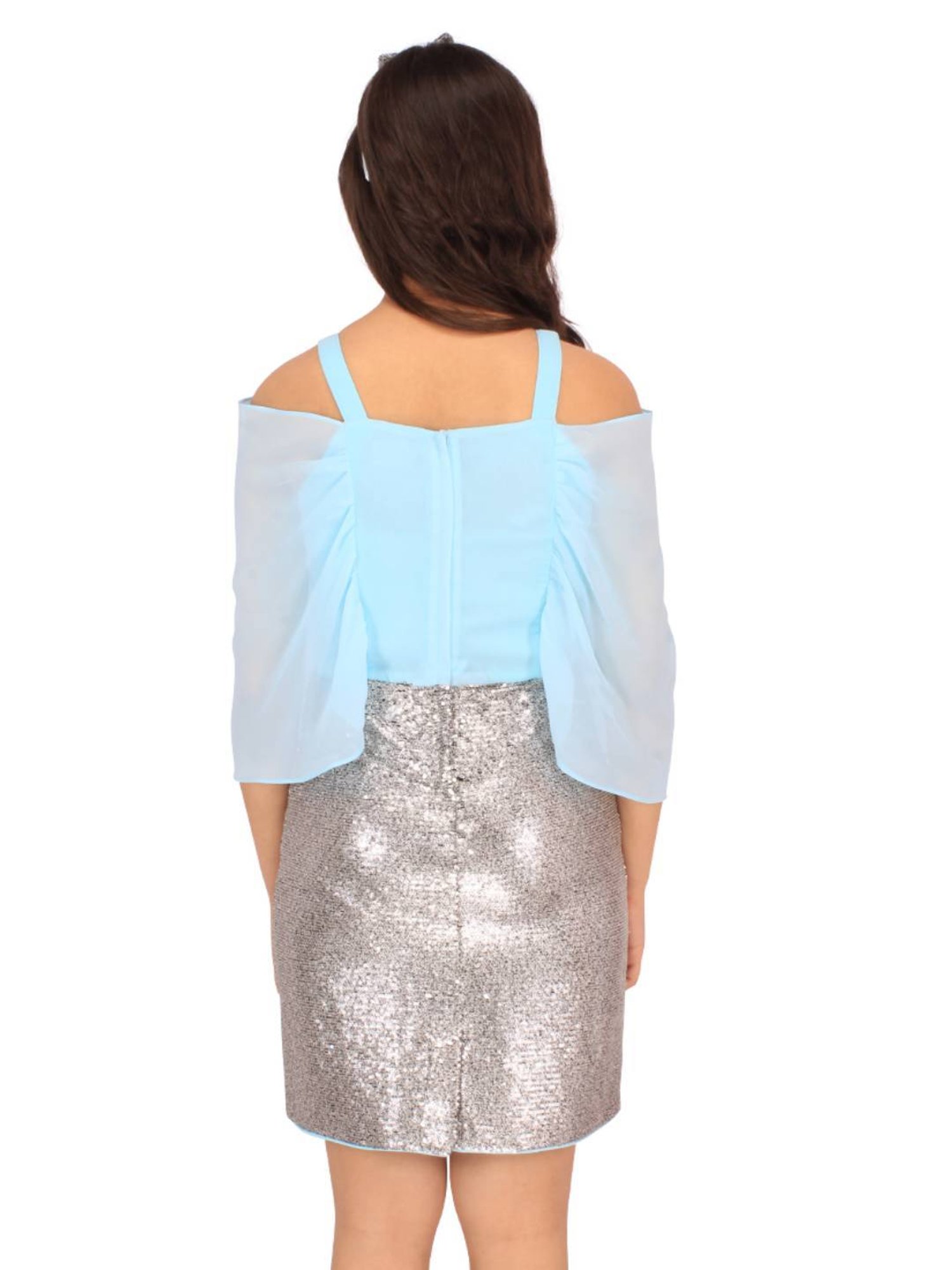 Cutecumber Kids Aqua Blue & Grey Embellished Shift Dress with Hairband