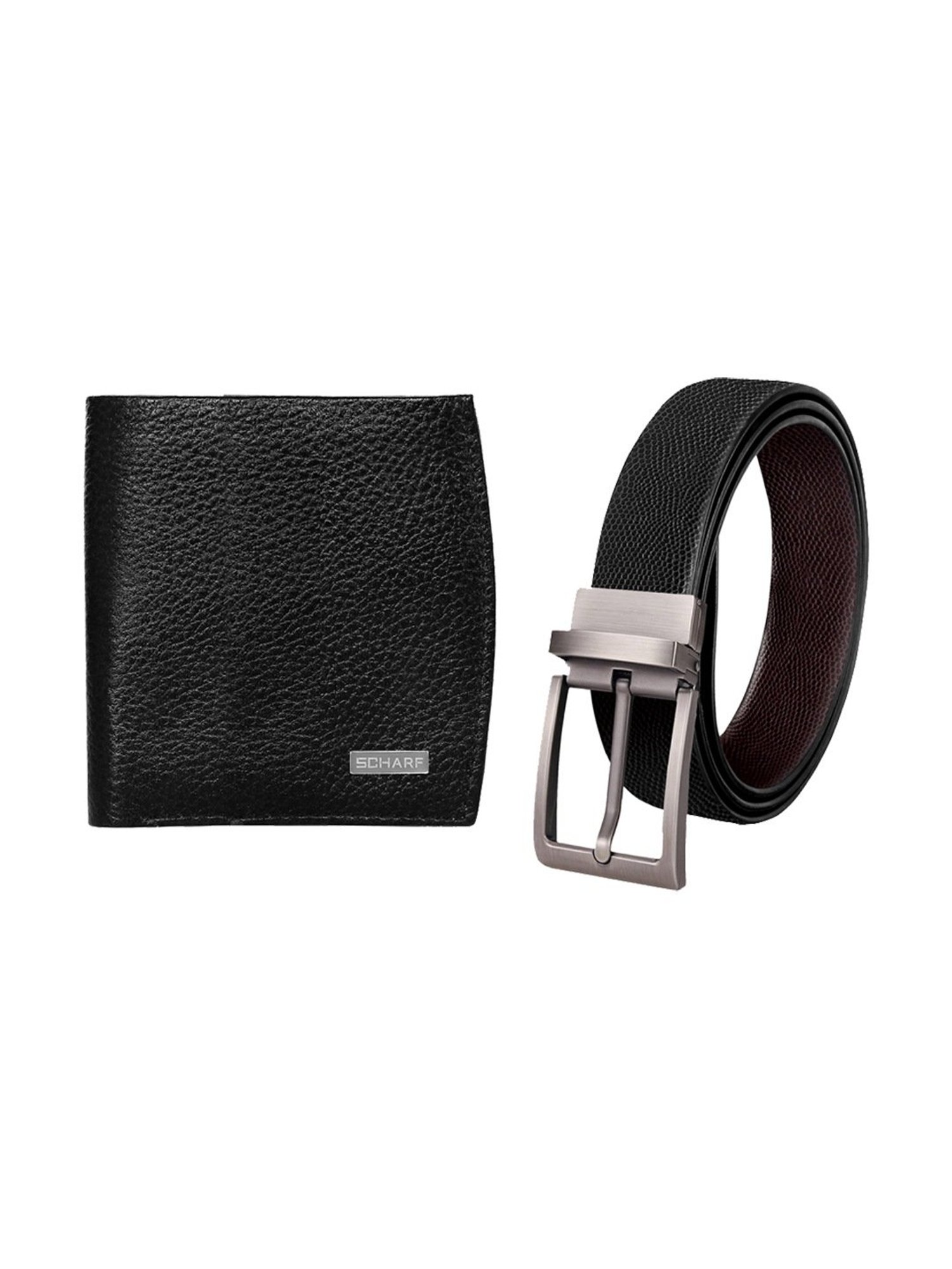 Scharf Black Leather Set Of Waist Belt And Wallet For Men