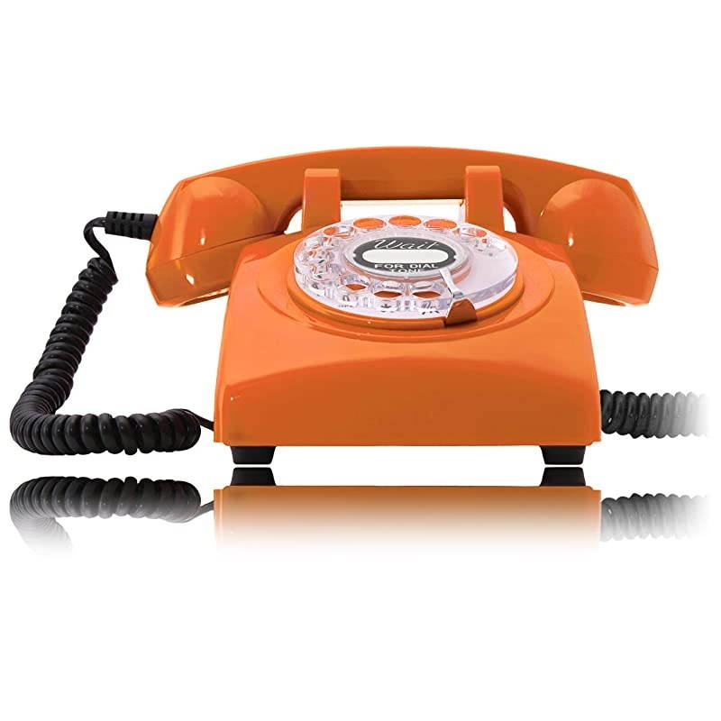60s Cable with Classic United States Rotary Dial Inlay Designer Retro PhoneRotary Dial TelephoneRetro Style PhoneVintage TelephoneClassic Desk Phone with Rotary Dialler Orange
