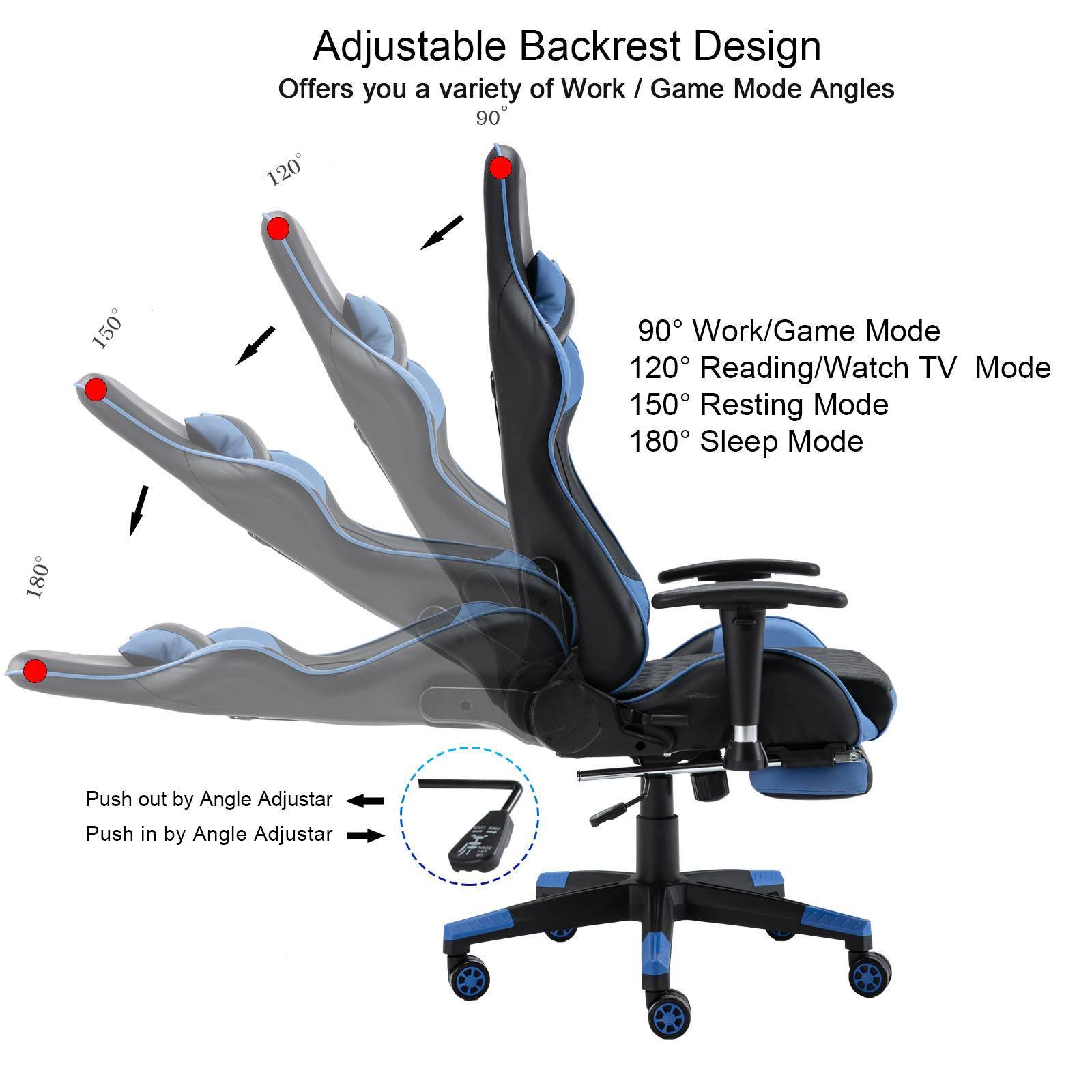 Gaming Chair with Massage Lumbar and Ergonomic Footrest Office Computer Chair
